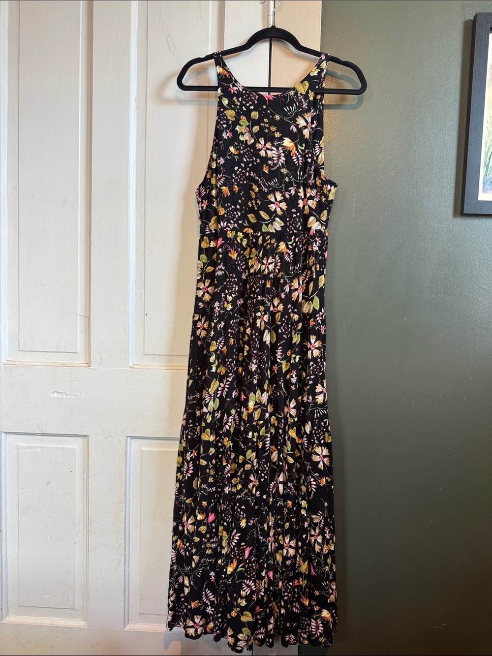 NATURAL LIFE Black Maxi Dress with Pink & Green Floral Print